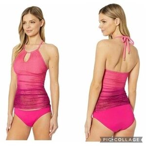 LAUREN Ralph Lauren Ombre Palm-Print High-Neck Tankini Pink Top Size 4